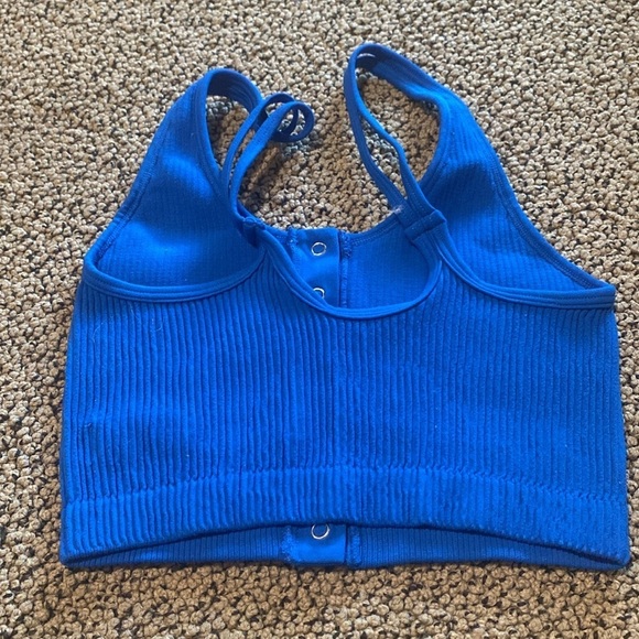 Aerie Blue Ribbed Snap Front Cropped Tank Size Small in Like New Condition - Picture 4 of 6